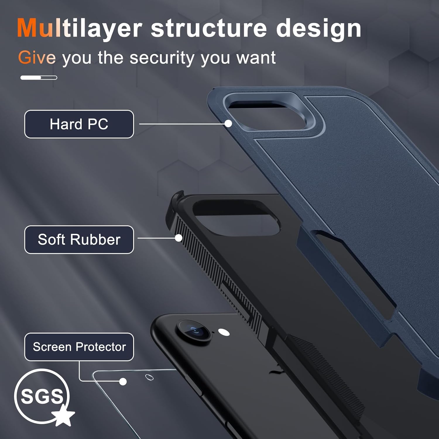 RMOCR for iPhone 16e Case & iPhone 17e Case, with Screen Protector,Military Grade Heavy Duty Shockproof Phone Cover with Wrist Lanyard Strap for iPhone 16e & iPhone 17e,Navy Blue